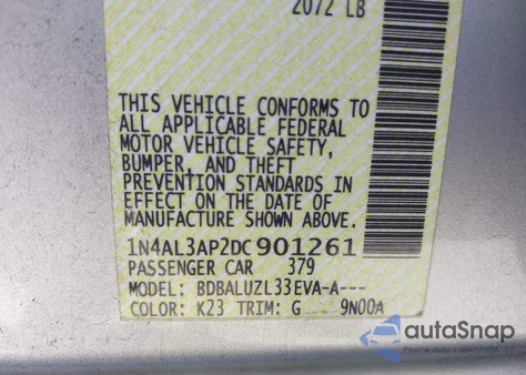 2013 Nissan Altima 2.5 Sv from USA, damaged, VIN 1N4AL3AP2DC901261